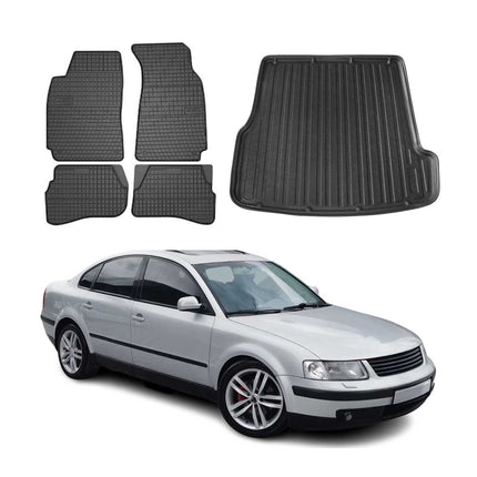 Fußmatten & Kofferraumwanne Set für VW Passat B5.5 Limo 2000-2005 TPE Schwarz