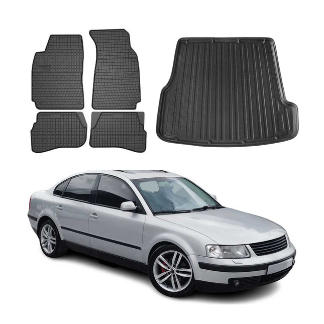 Fußmatten & Kofferraumwanne Set für VW Passat B5.5 Limo 2000-2005 TPE Schwarz