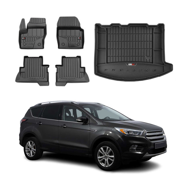 OMAC Fußmatten & Kofferraumwanne Set für Ford Kuga II 2012-2019 Gummi Schwarz 5x