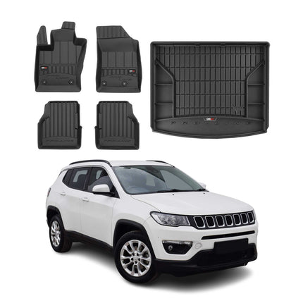 OMAC Fußmatten & Kofferraumwanne Set für Jeep Compass 2017-2025 Gummi Schwarz 5x