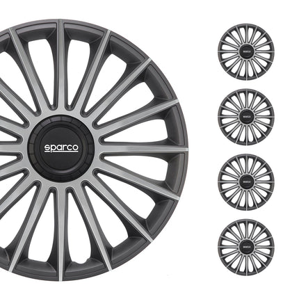 Radkappen Radzierblenden Sparco Treviso 14" Zoll Abdeckung Set Grau Silber 4x