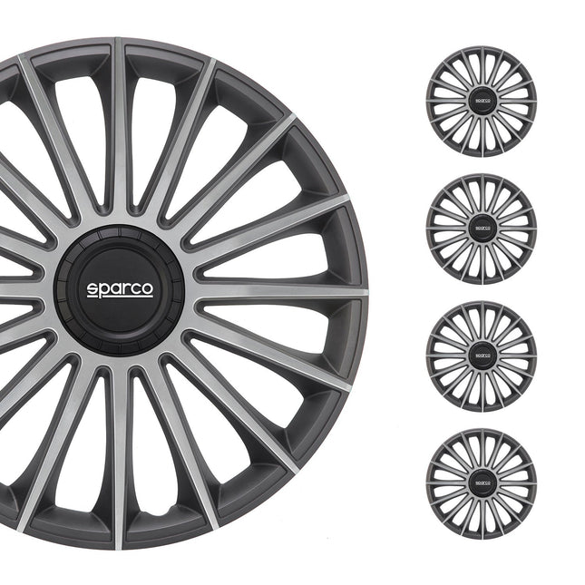 Radkappen Radzierblenden Sparco Treviso 14" Zoll Abdeckung Set Grau Silber 4x