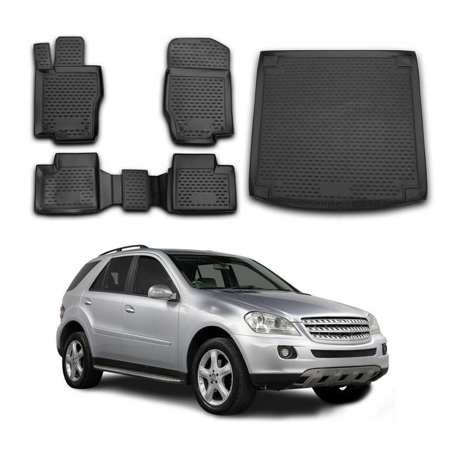 Fußmatten & Kofferraumwanne Set für Mercedes M Klasse W164 2005-2011 TPE Schwarz