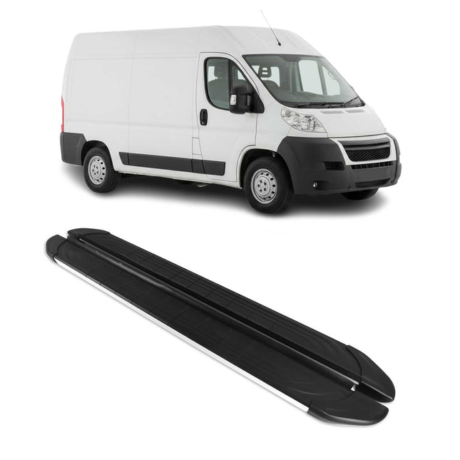 Trittbretter Seitenschweller für Peugeot Boxer 2006-2026 L2 Alu Schwarz Grau