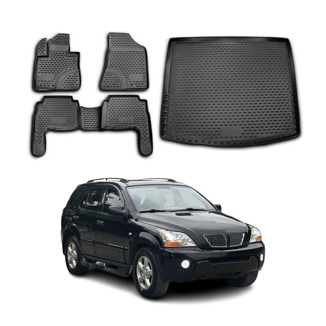 Fußmatten & Kofferraumwanne Set für Kia Sorento 2009-2014 Gummi TPE Schwarz 5x