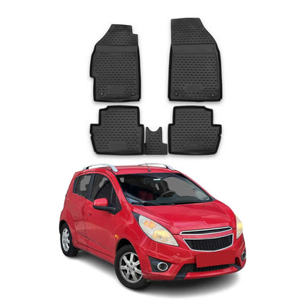 OMAC Gummimatten Fußmatten für Chevrolet Spark 2010-2013 TPE Matten Schwarz 4x