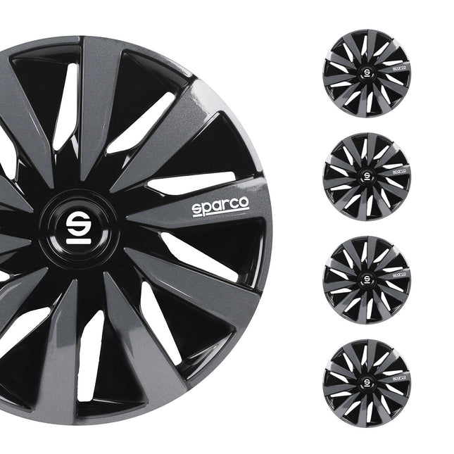 Radkappen Radzierblenden Sparco Lazio 15" Zoll Abdeckung Set Schwarz Grau 4x