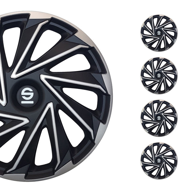 Radkappen Radzierblenden Sparco Varese 15" Zoll Abdeckung Set Silber Schwarz 4x