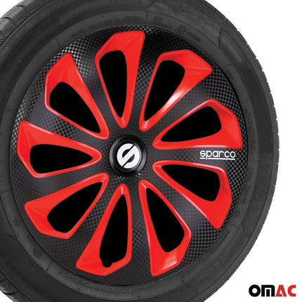 Radkappen Radzierblenden Sparco Sicilia 15" Zoll Abdeckung Schwarz Rot Carbon 4x