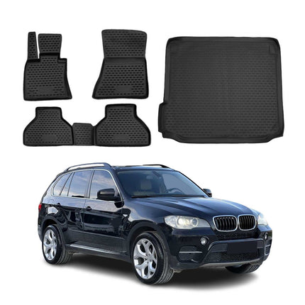 Fußmatten & Kofferraumwanne Set für BMW X5 E70 2007-2013 Gummi TPE Schwarz 5x