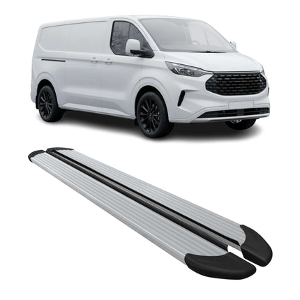 Trittbretter Seitenschweller für Ford Tourneo Custom 2023-2026 L2 Alu Silber 2x