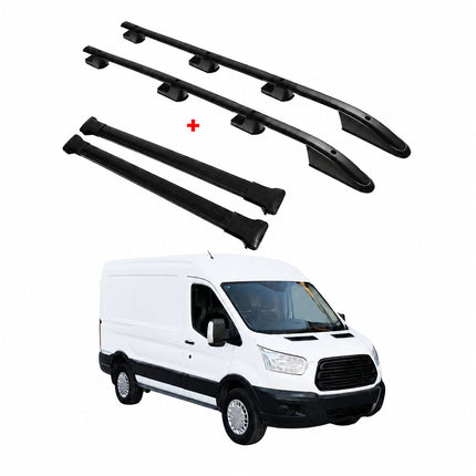 Dachreling + Dachträger für Ford Transit 2015-2026 L2 Mittel  Alu Schwarz