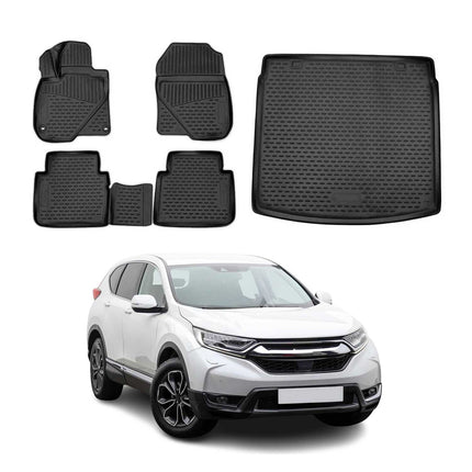 Fußmatten & Kofferraumwanne Set für Honda CR-V 2017-2022 Gummi TPE Schwarz 5x