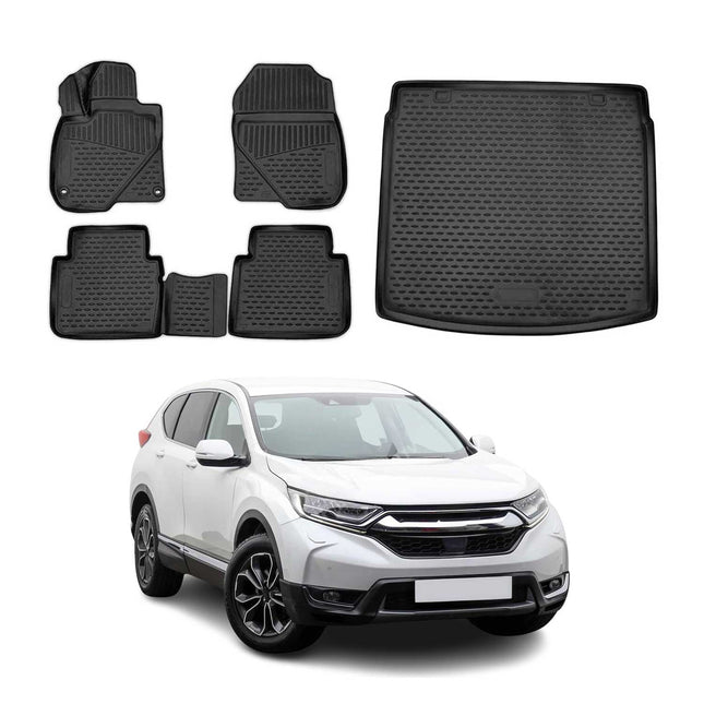 Fußmatten & Kofferraumwanne Set für Honda CR-V 2016-2025 Gummi TPE Schwarz 5x
