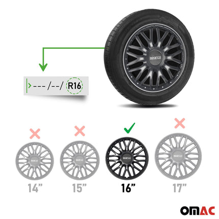 Radkappen Radzierblenden Sparco Roma 16" Zoll Auto Abdeckung Set Grau Schwarz 4x