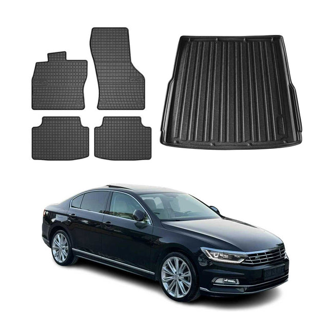 Fußmatten & Kofferraumwanne Set für VW Passat B8 Kombi 2014-2023 Gummi TPE 5x