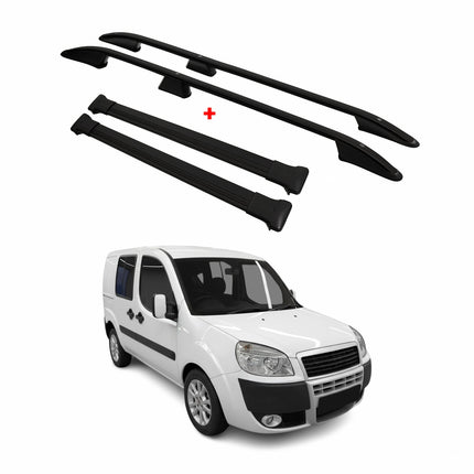 Dachreling + Dachträger SET für Fiat Doblo 2000-2010 Kurzer Aluminium Schwarz 4x