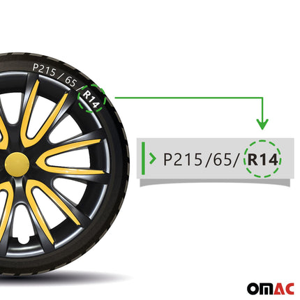 4tlg Radblenden Radkappen Radzierblenden für 14" Zoll Stahlfelgen Schwarz Gelb