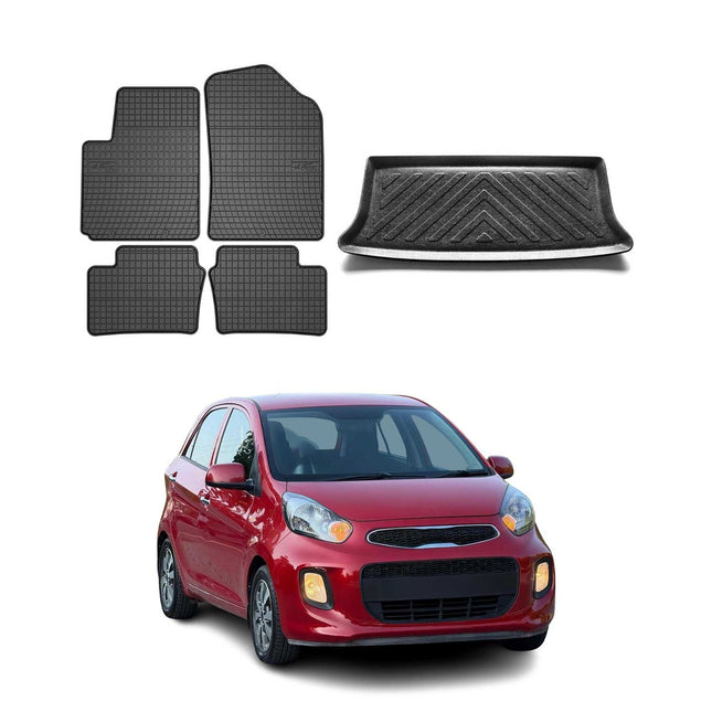 Fußmatten & Kofferraumwanne Set für Kia Picanto 5tür 2011-2017 5tür Gummi