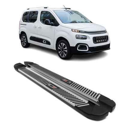 Trittbretter für Citroen Berlingo III 2018-26 Kombi L1 Kurzer Alu Schwarz-Silber