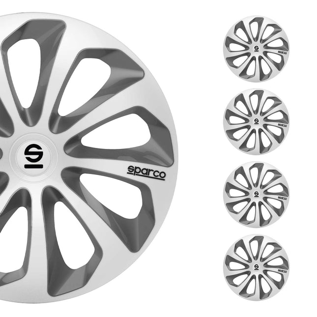 Radkappen Radzierblenden Sparco Sicilia 15" Zoll Auto Abdeckung Silber Grau 4x