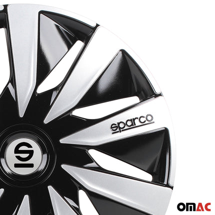 Radkappen Radzierblenden Sparco Lazio 14" Zoll Abdeckung Set Schwarz Silber 4x