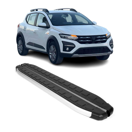 Seitenschweller Trittbretter für Dacia Sandero Stepway 2021-26 Alu Schwarz Gray