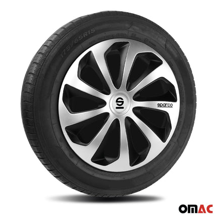 Radkappen Radzierblenden Sparco Sicilia 15" Zoll Abdeckung Set Silber Schwarz 4x