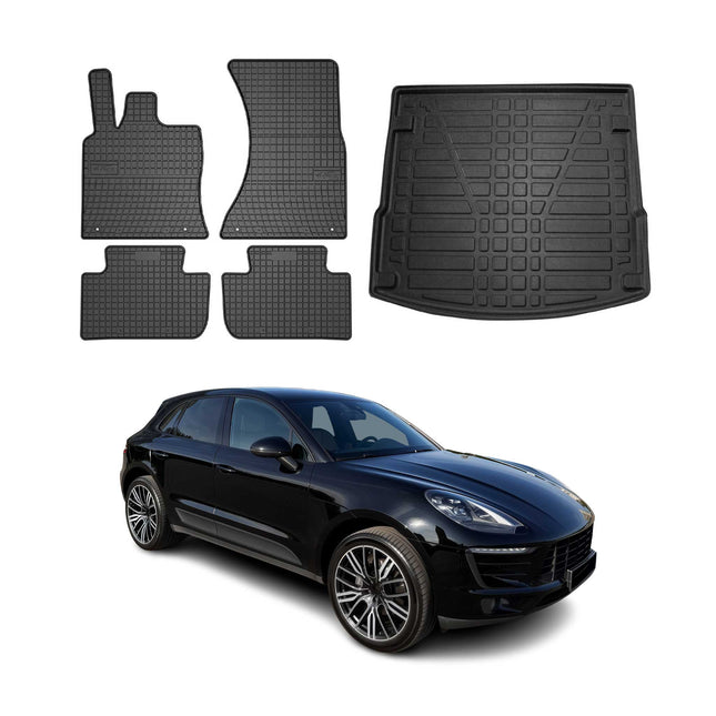 Fußmatten & Kofferraumwanne Set für Porsche Macan 2014-2025 Gummi Schwarz 5x