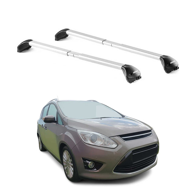 Dachträger Grundtäger für Ford C-Max 2010-2019 7Sitze 100kg Alu Silber 2 tlg ABE