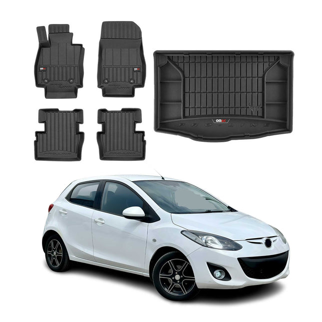 OMAC Fußmatten & Kofferraumwanne Set für Mazda 2 2015-2026 Gummi TPE Schwarz 5x