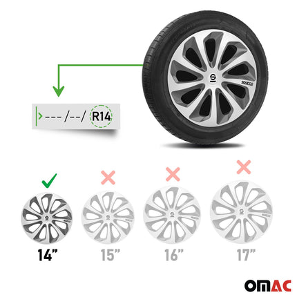 Radkappen Radzierblenden Sparco Sicilia 14" Zoll Abdeckung Set Silber Grau 4x