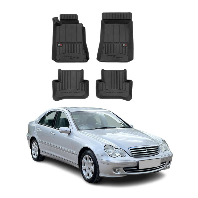 OMAC Gummi Fußmatten für Mercedes C Klasse W203 2000-2007 Premium TPE Schwarz 4x