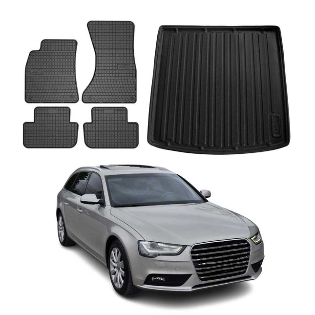 Fußmatten & Kofferraumwanne Set für Audi A4 Avant 8K5 B8 2007-2015 Gummi Schwarz