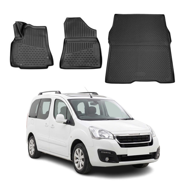Gummi Fußmatten + Kofferraumwanne Set für Peugeot Partner Tepee 2015-2018 TPE