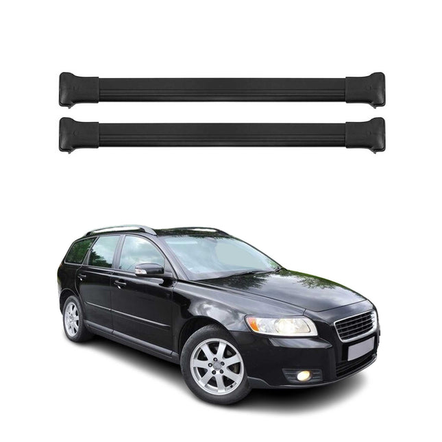 Dachträger Grundtäger für Volvo V50 Kombi 2004-2013 75kg Aluminium Schwarz 2 tlg