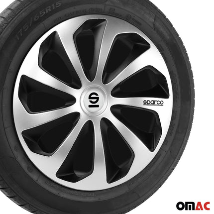 Radkappen Radzierblenden Sparco Sicilia 14" Zoll Abdeckung Set Silber Schwarz 4x