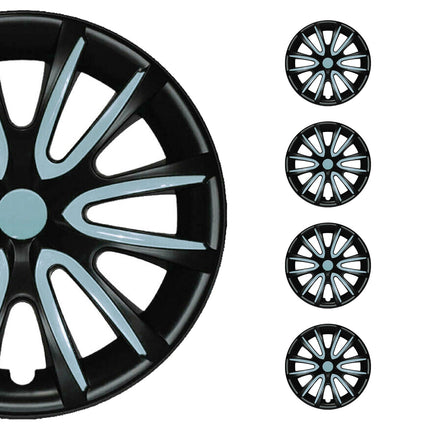 4x Radkappen Radzierblenden für 14" Zoll Stahlfelgen Matt Schwarz Hell Blau