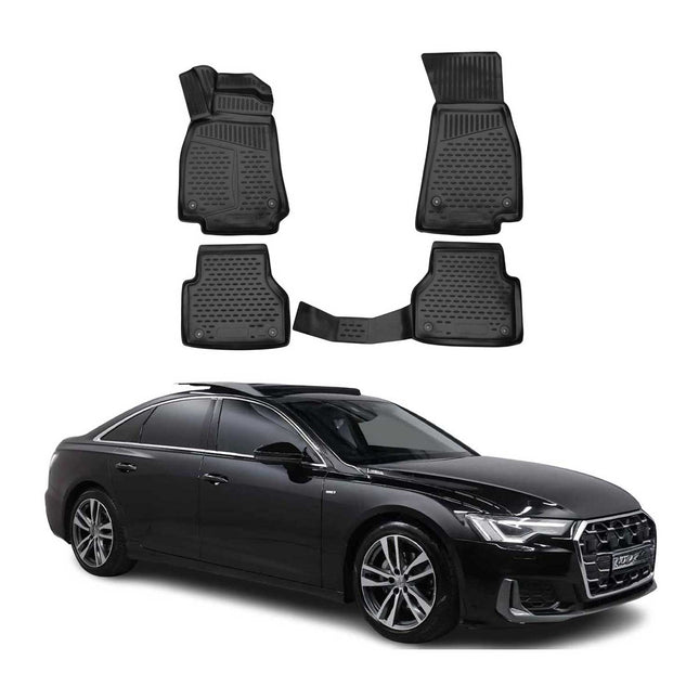 OMAC Gummimatten Fußmatten für Audi A6 Limo Avant Allroad C8 2018-25 Schwarz 4x