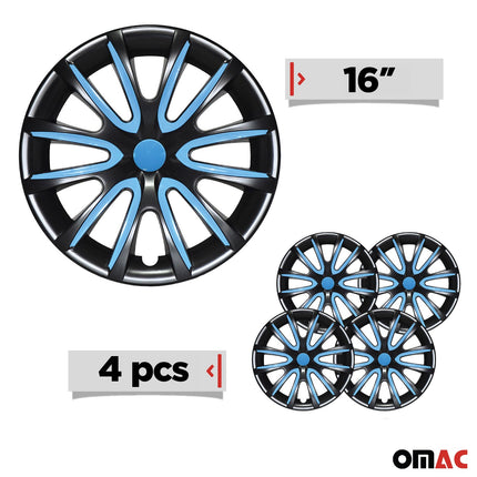 4x Radkappen Radzierblenden Radblenden 16" Zoll Stahlfelgen Schwarz Blau
