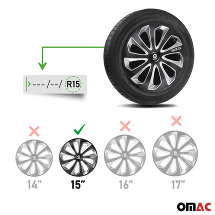 Radkappen Radzierblenden Sparco Sicilia 15" Zoll Auto Schwarz Carbon Silber 4x
