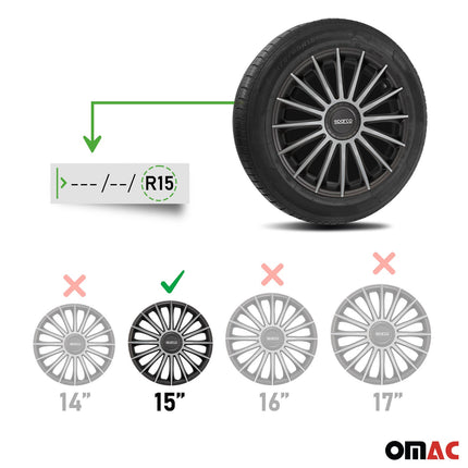 Radkappen Radzierblenden Sparco Treviso 15" Zoll Abdeckung Set Schwarz Silber 4x