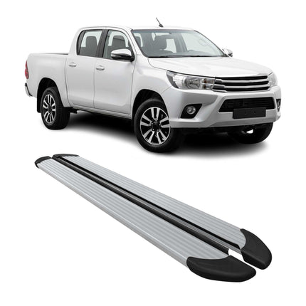 Seitenschweller Trittbretter für Toyota Hilux DoubleCab 2015-2026 Aluminium Grau