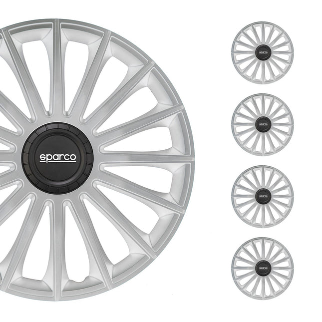 Radkappen Radzierblenden Sparco Treviso 16" Zoll Auto Abdeckung Set Silber 4x