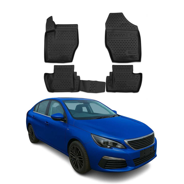 OMAC Gummimatten Fußmatten für Peugeot 408 2010-2014 TPE Automatten Schwarz 4x