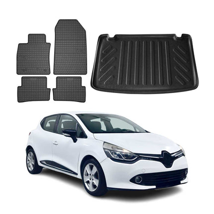 Fußmatten & Kofferraumwanne Set für Renault Clio Schrägheck 2012-2018 Gummi 5x