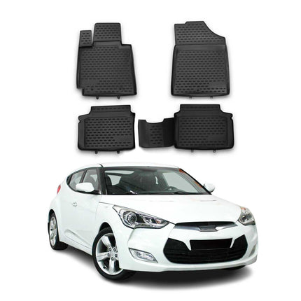 OMAC Gummimatten Fußmatten für Hyundai Veloster 2011-2017 TPE Matten Schwarz 4x