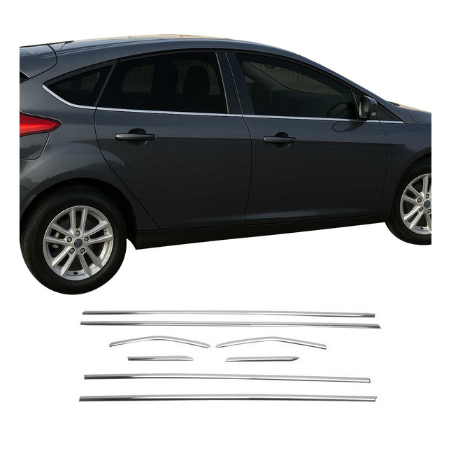 Fensterleisten Zierleisten für Ford Focus mk3 Schrägheck C346 2011-18 Chrom 8tlg