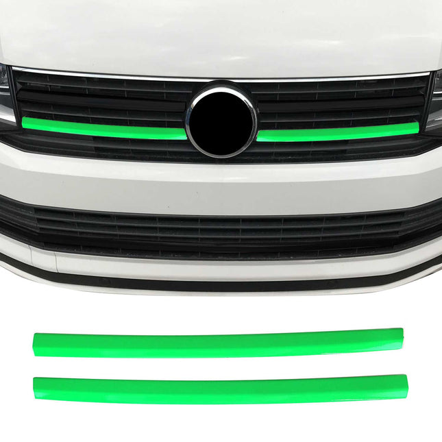 Kühlergrill Leiste Grillleisten für VW T6 2015-2019 Highline Edelstahl Grün 2tlg