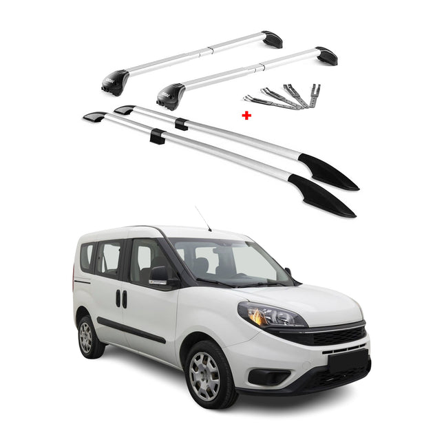 Dachreling + Dachträger Satz für Fiat Doblo 2010-2021 Langer L2 Alu Grau